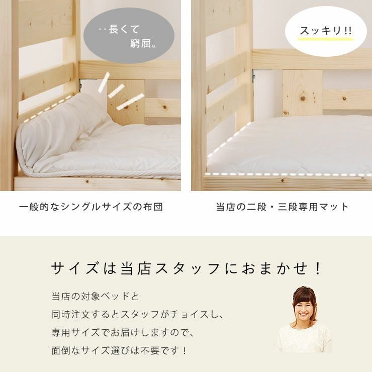 サイズをスタッフが選んでくれる二段ベッド・三段ベッド専用敷きマット