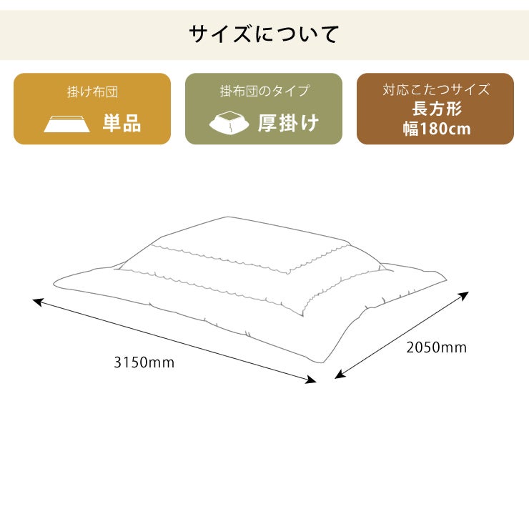 無地のオリジナルこたつ掛け布団のサイズについて