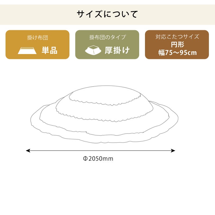 無地のオリジナルこたつ掛け布団のサイズについて