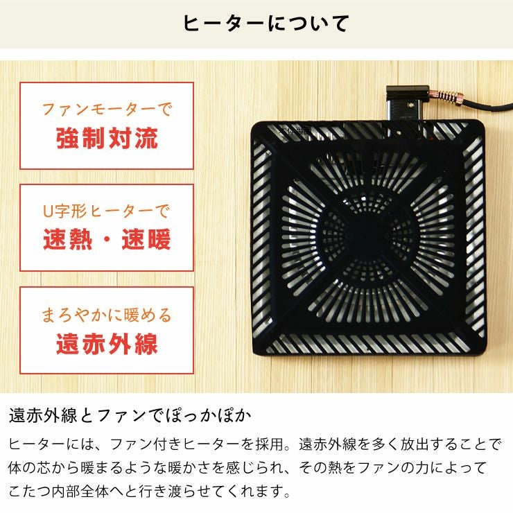 ファン付きヒーターでしっかり暖まるコタツ