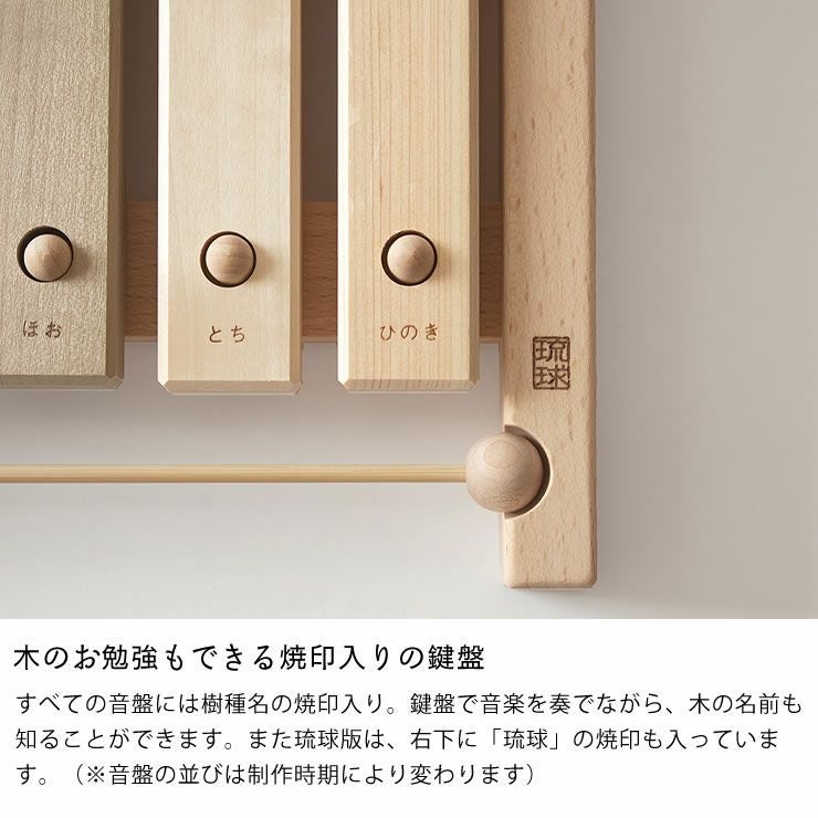 木のお勉強もできる樹種名の焼印入りの鍵盤