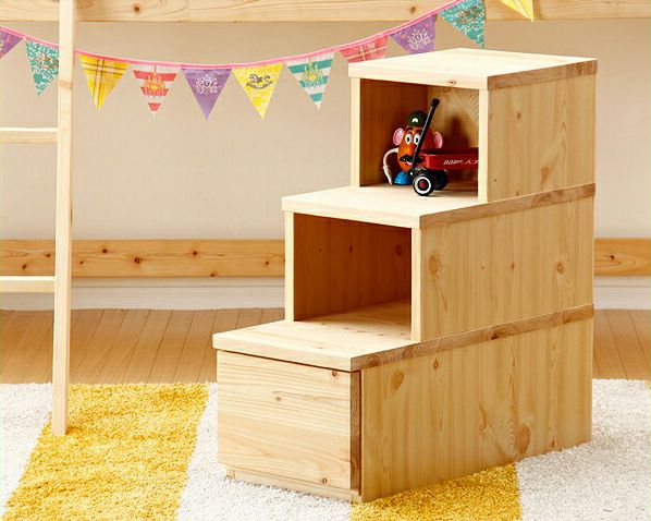 子供部屋にぴったり！ひのきの階段チェスト（3段） その他ベッド関連