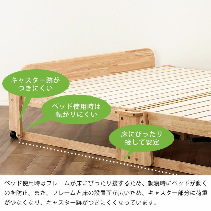 折りたたみベッド 木製 畳表面 キャスター付き 出し入れ簡単！折り畳みが驚くほど軽くてスムーズ すのこベッド
