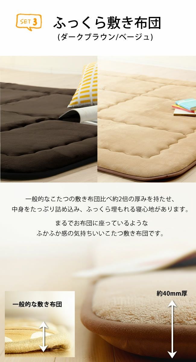木製こたつ長方形120×75cm（ブラックチェリ こたつセット｜こたつ布団