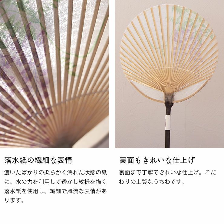 水うちわの落水紙の繊細な表情と裏面のきれいな仕上げ