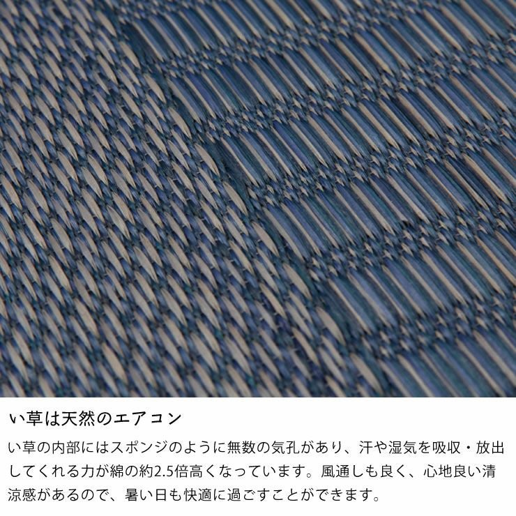 風通しも良く、心地良い清涼感があり暑い日も快適に過ごせるい草ラグ