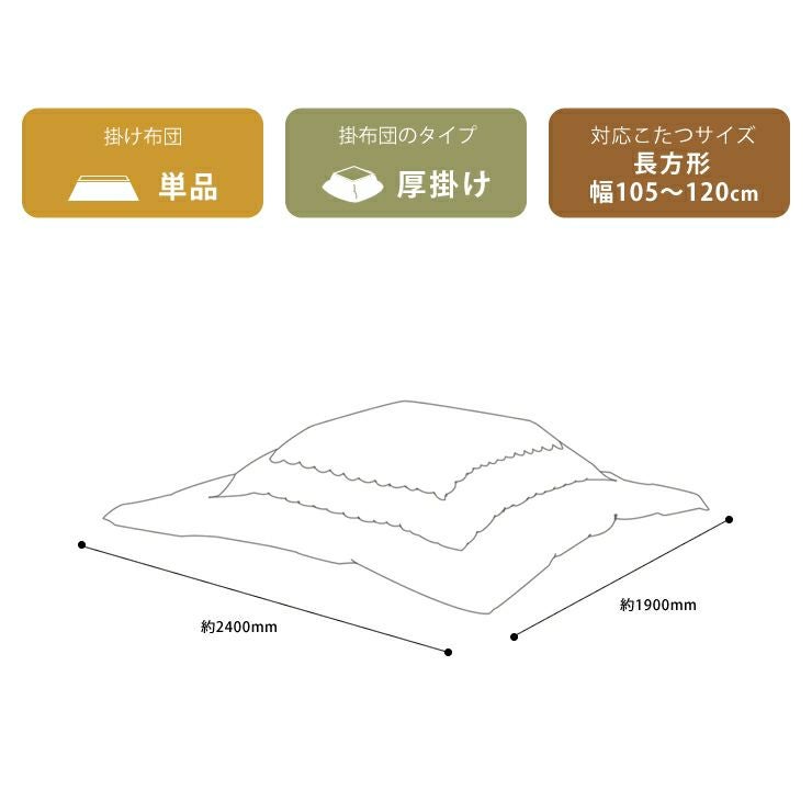 こたつ布団　厚掛け単品 190cm×240cm 「長方形105～120cm」用_詳細11