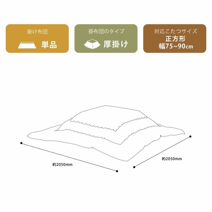 こたつ布団 厚掛け単品　205cm×205cm　「正方形75～90cm」用_詳細16