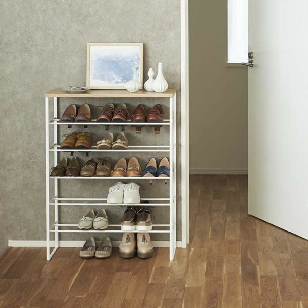 山崎実業天板付きシューズラック TOWER（タワー） 6段は男性物なら約18足!女性物なら約21足収納可能!