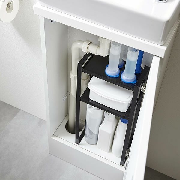 限られたスペースを有効に活用！山崎実業トイレキャビネット中　伸縮ラック2段　tower（タワー）