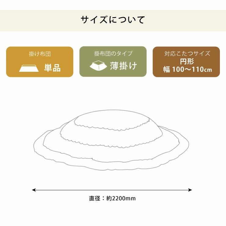 こたつ布団 薄掛け単品直径220cm「円形100～110cm」用_詳細15