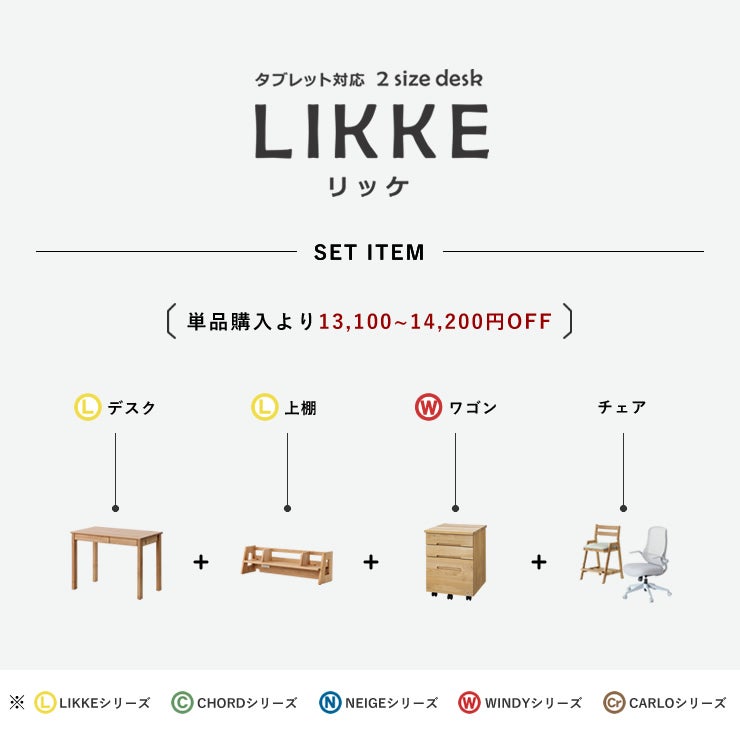 学習机・学習デスク4点セット（デスク＋上棚＋ワゴン＋チェア）