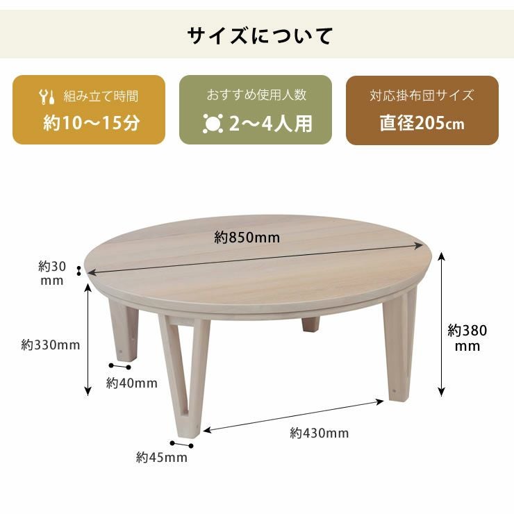 家具調こたつ円形のサイズについて