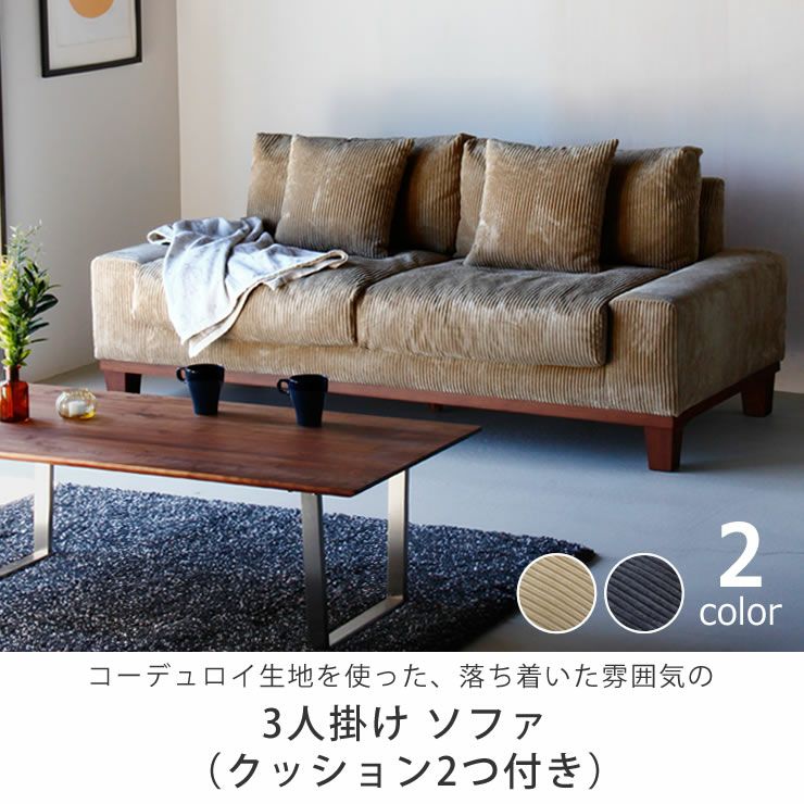 落ち着いた雰囲気のソファ 3人掛け（クッション付き）※ ソファー