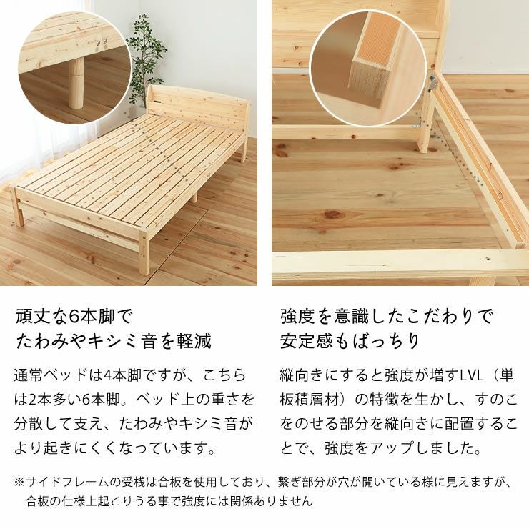 頑丈な6本脚で軋みとたわみを軽減島根・高知県産 すのこベッド｜すのこ
