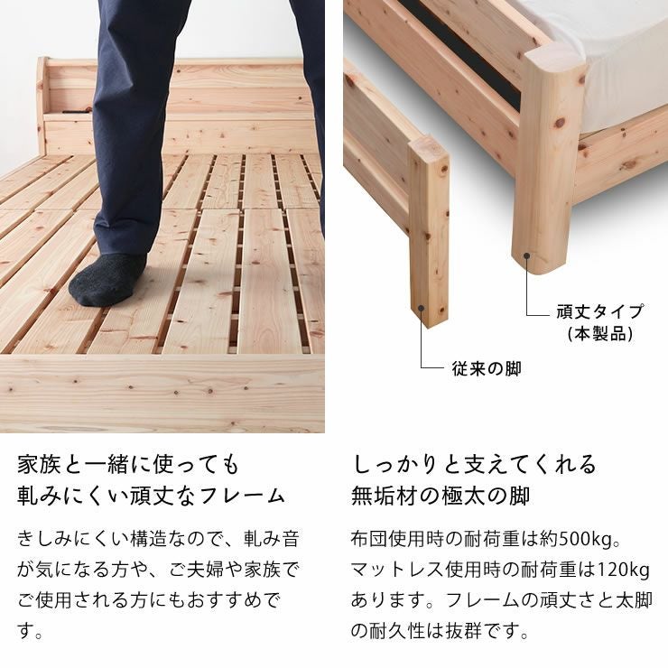 無垢材　頑丈すのこベッド 島根・高知県産ひのきを使用した丈夫な宮付き木製 すのこベッド