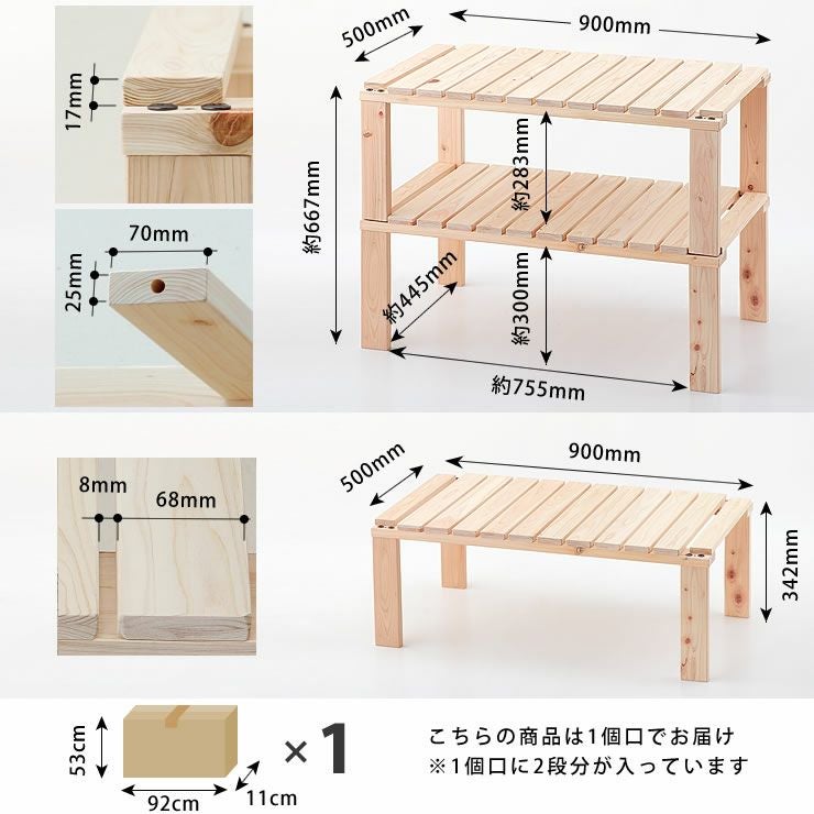 分割式シェルフの各サイズ