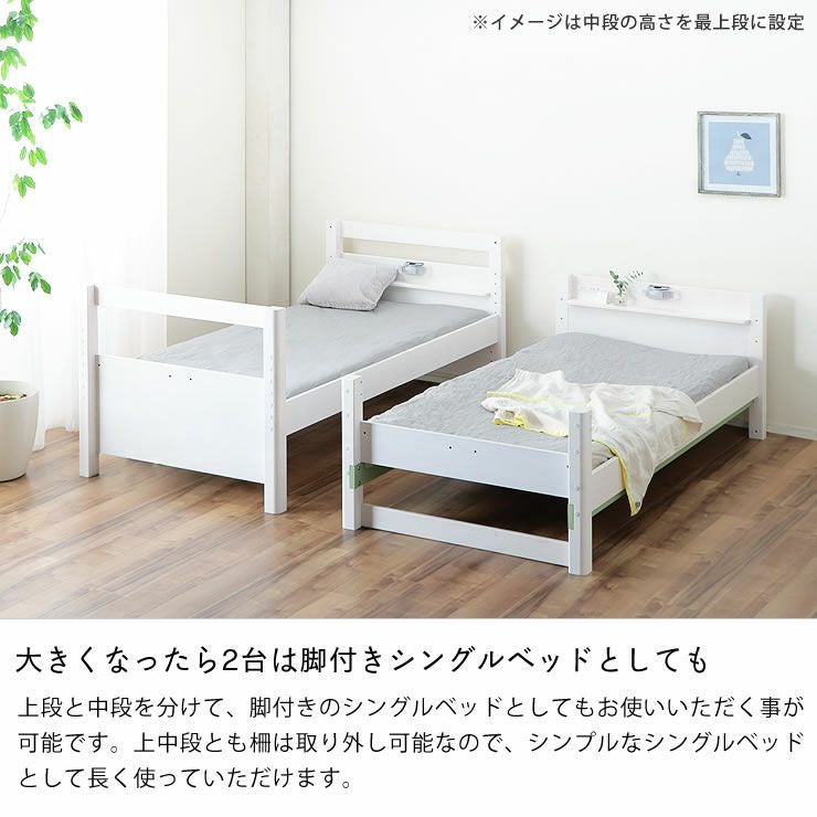 丈夫な作りで安心して使えるやさしいホワイトカラーの 三段ベッド｜3段