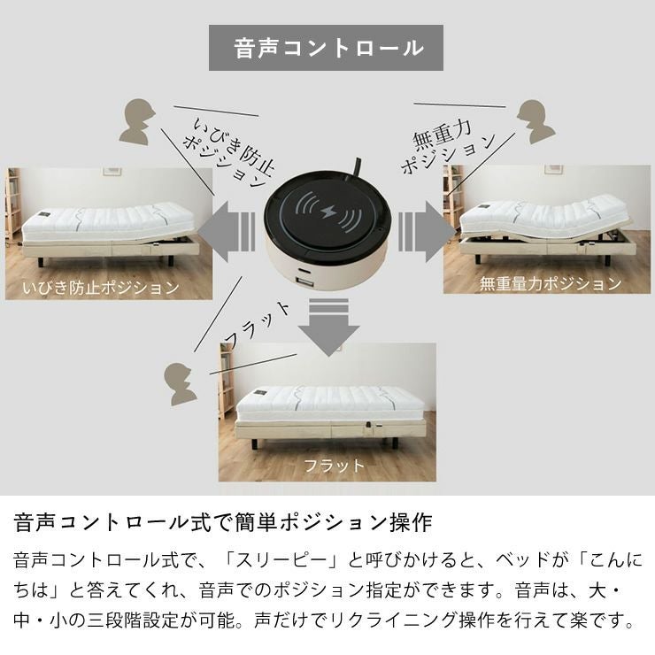音声コントロール式で簡単にポジション操作ができる電動リクライニングベッド「スリーピー」