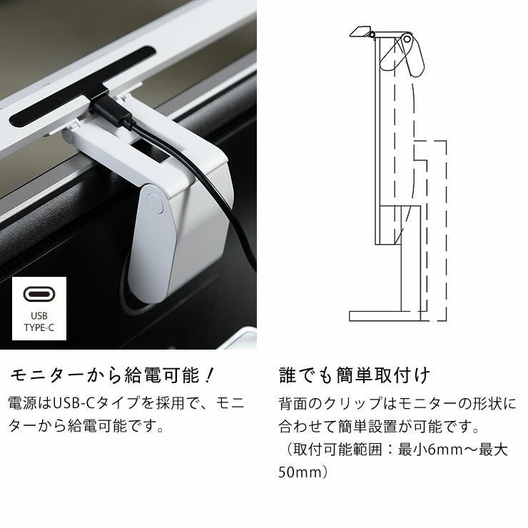 LEDモニターライトはモニターから給電可能！誰でも簡単取付け！