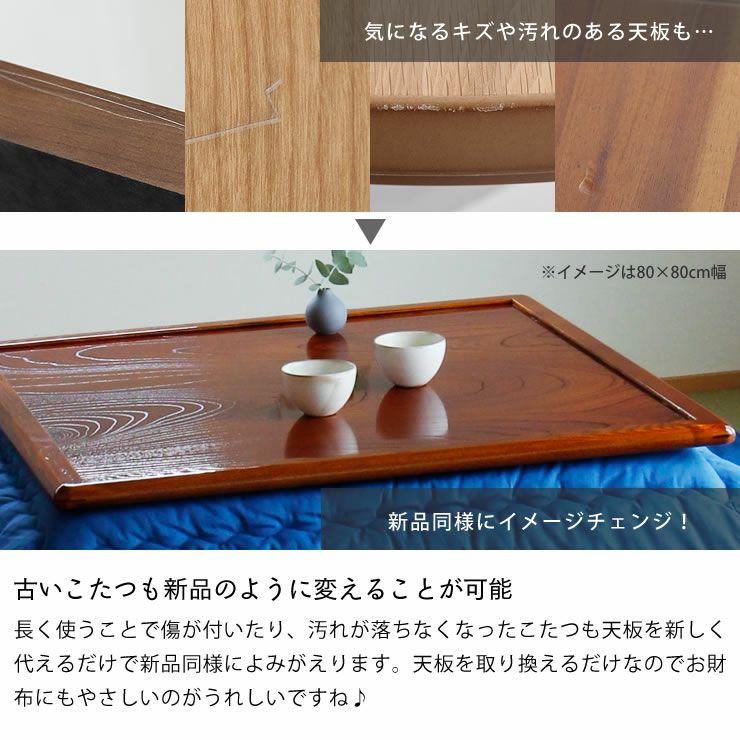 コタツ天板・こたつ天板単品正方形 90cm角木製（両 こたつ天板のみ