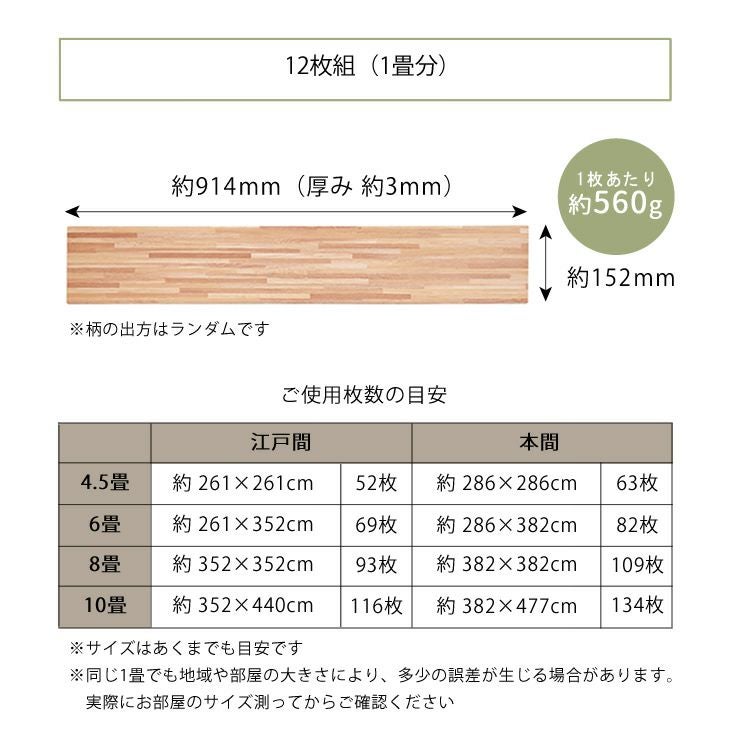 ウッド調フロアタイルのサイズについて