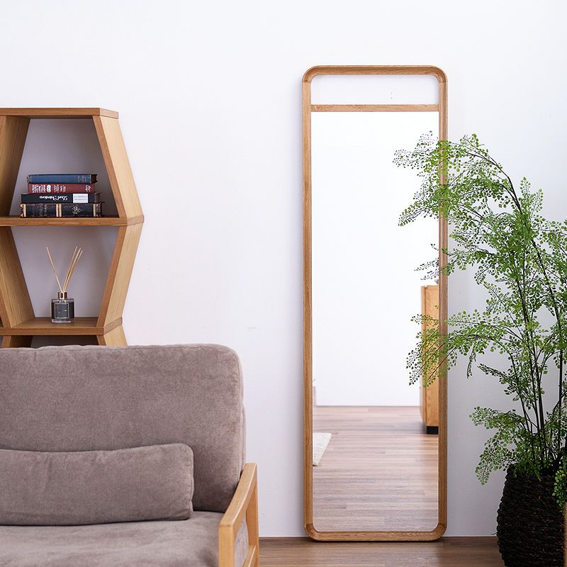 奥行を取らず玄関等に省スペース設置できるオーク材の大型ミラー