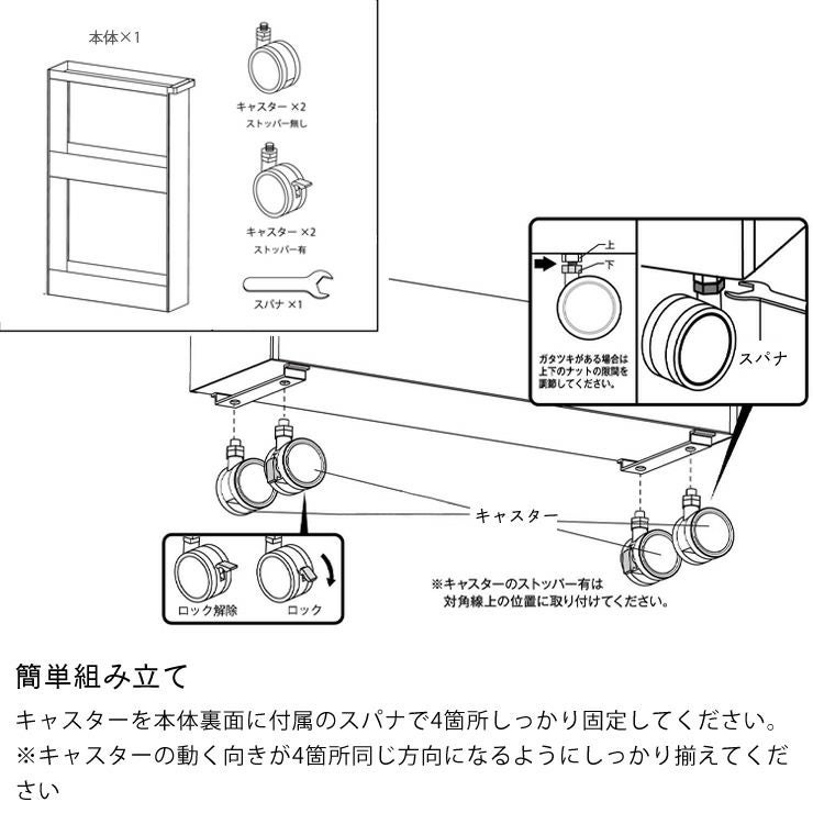 キャスター付きスリムワゴンの組み立て方法