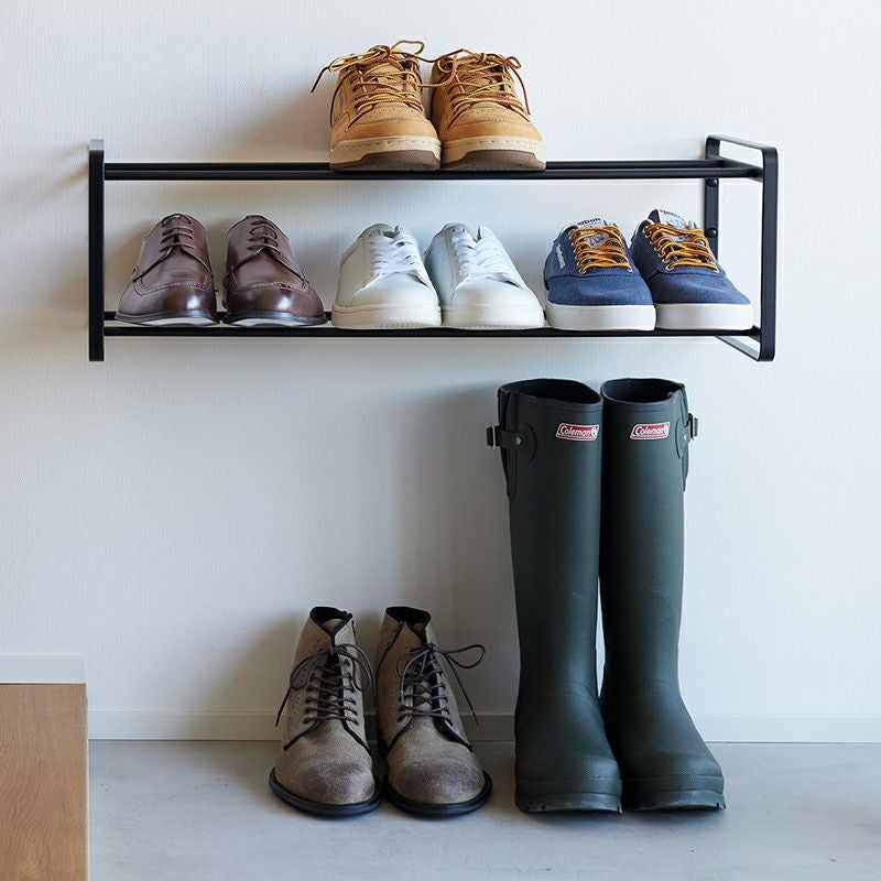 山崎実業 石こうボード壁対応ウォールシューズラックタワー 2段はスタイリッシュに収納できます