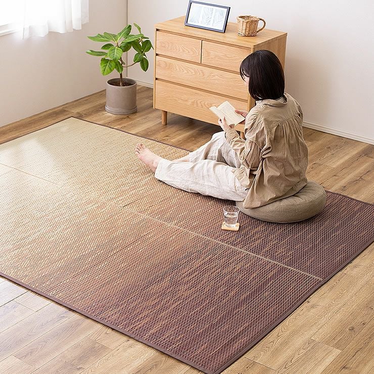 瀬戸内の夕焼けと海をイメージした国産い草ラグ（191×250cm）