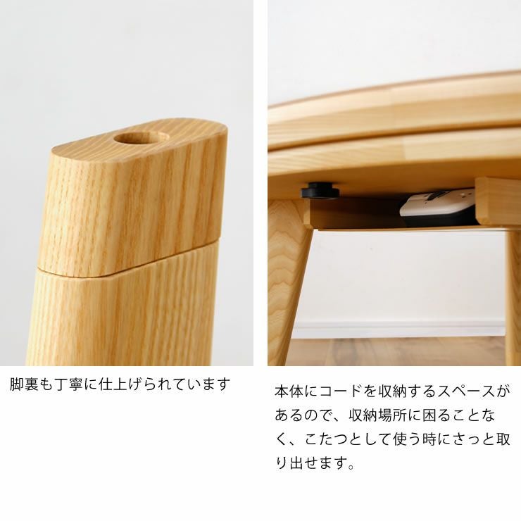 こたつの脚裏とコード収納について