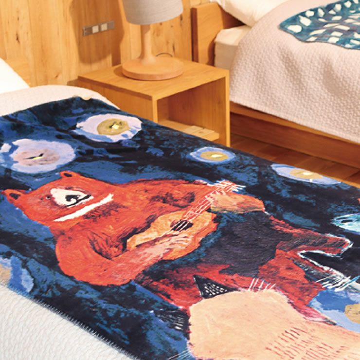 アトリエコテツフリースブランケット森の音楽会のベッドカバーイメージ