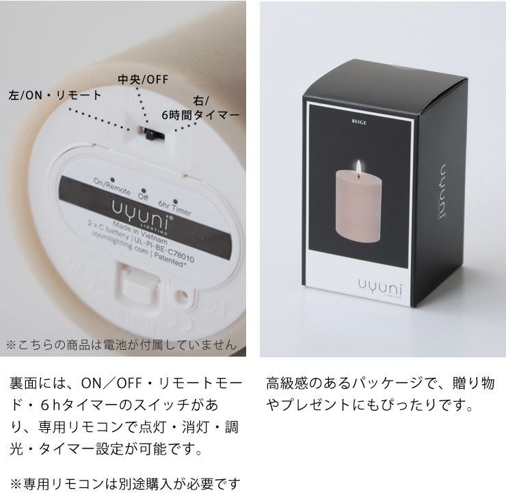 ピラーキャンドル ラスティックの詳細について_裏面とパッケージ