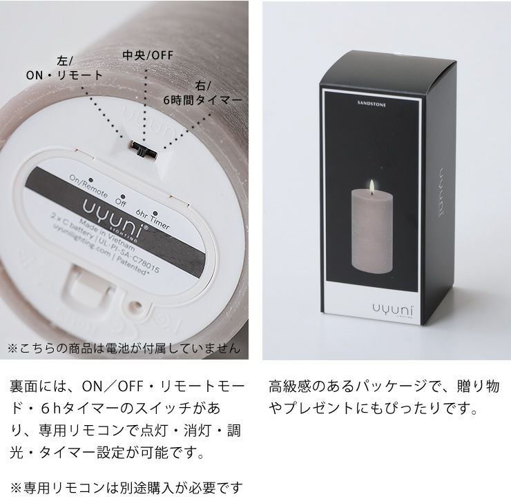 ピラーキャンドル ラスティックの詳細について_裏面とパッケージ