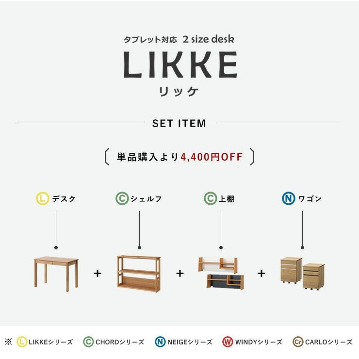 学習机・学習デスク4点セット（デスク+シェルフ+上棚+ワゴン）