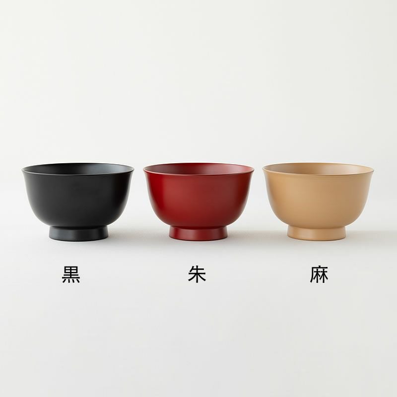 朝倉椀は3色展開（黒・朱・麻）