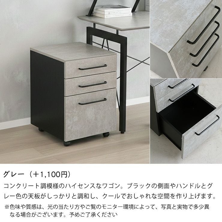 コンクリート調の模様がはいったハイセンスなデスクワゴン（グレー）