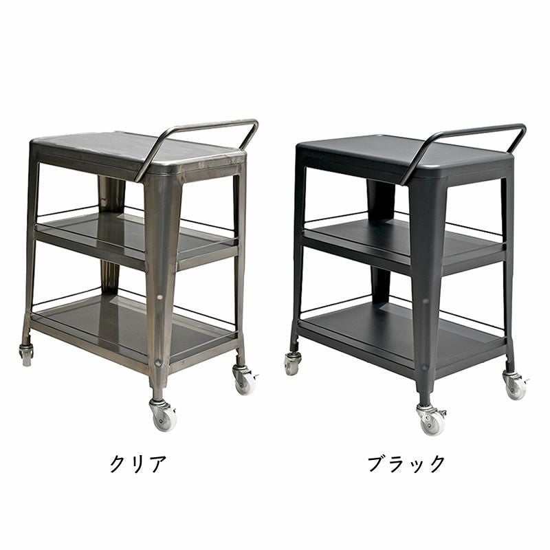 ハンドル付きスチール製ワゴンはクリア色とブラック色