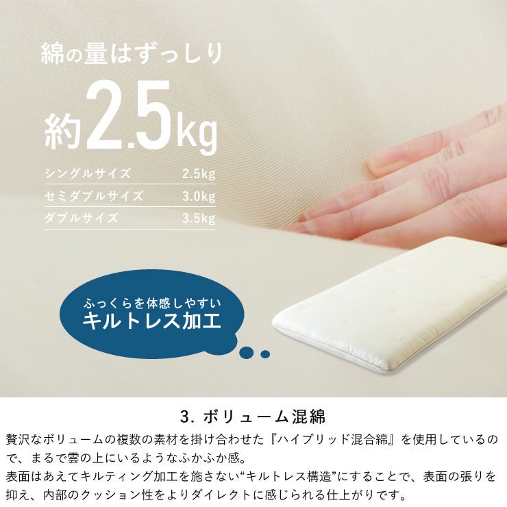 複数の素材を掛け合わせた混合綿を使用した敷き布団