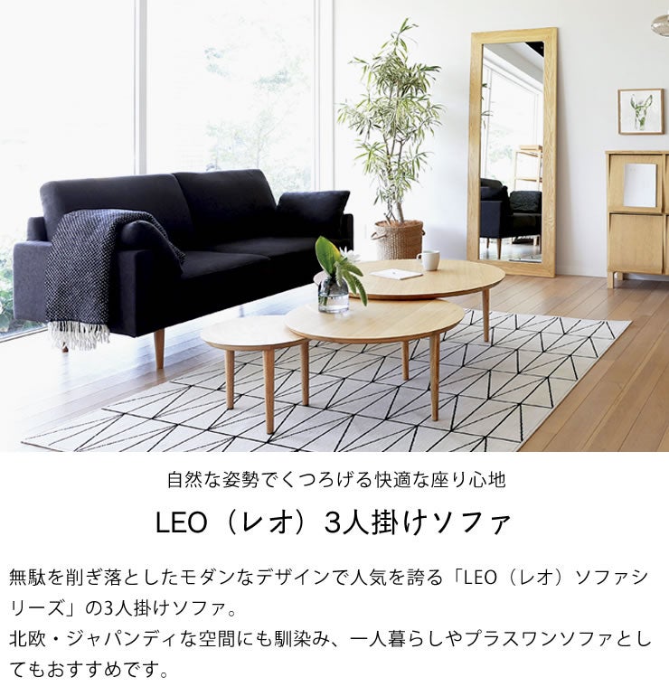 自然な姿勢でくつろげる快適な座り心地のLEO レオ 3人掛けソファ