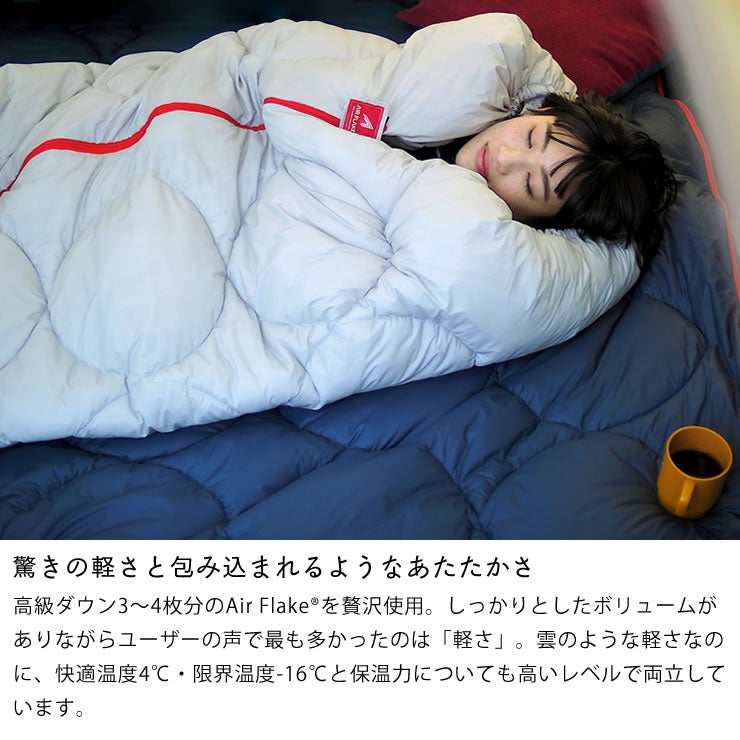 ボリュームたっぷりの人口羽毛を使った寝袋