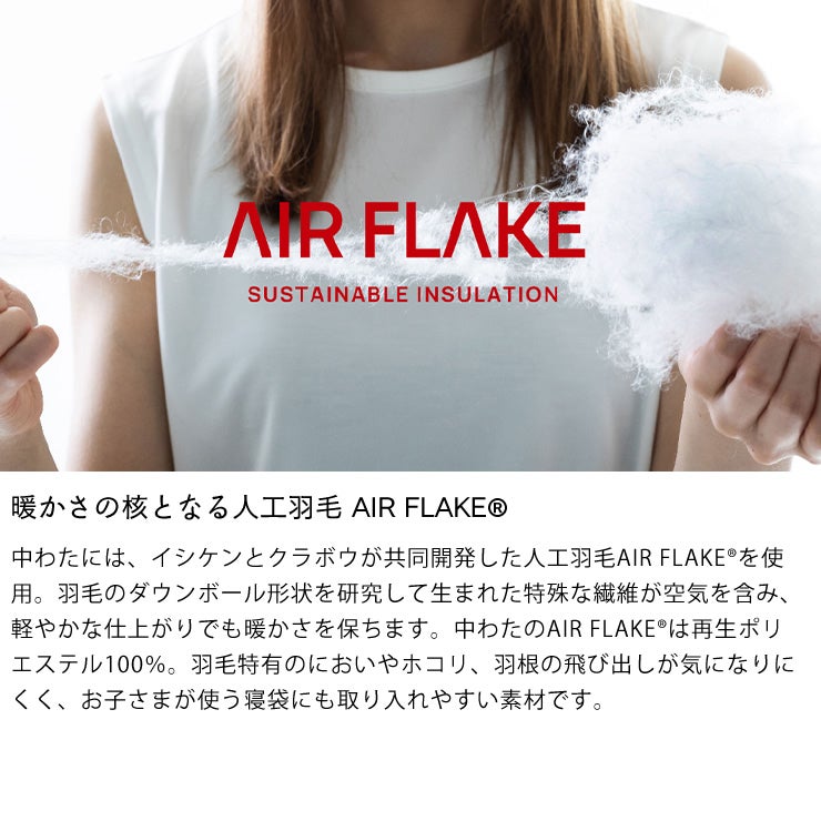 ZUBORAの中わたに使用、人工羽毛AIR FLAKE